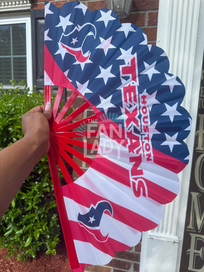 Houston Texans Folding Hand Fan, NFL Game Day Fan, Texans Red White Blue Fan Gear