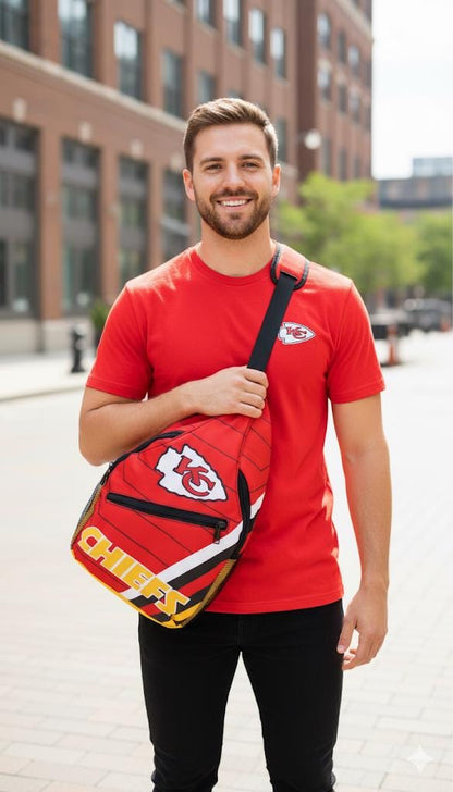 Kansas City Chiefs Shoulder Bag, Red Crossbody Sling Backpack for Game Day, Tailgating, Travel