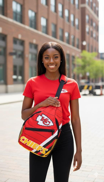 Kansas City Chiefs Shoulder Bag, Red Crossbody Sling Backpack for Game Day, Tailgating, Travel