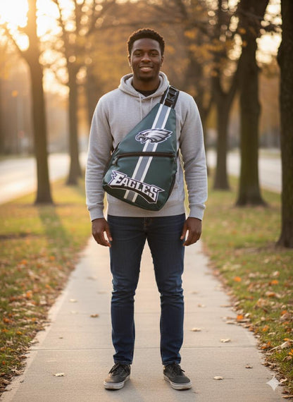 Philadelphia Eagles NFL crossbody backpack with zipper pockets, stylish Eagles travel shoulder bag
