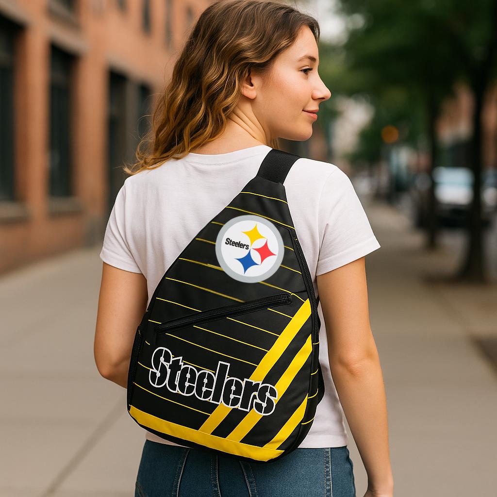Pittsburgh Steelers Sling Backpack -  Black and Yellow Bag Stylish Lightweight Travel
