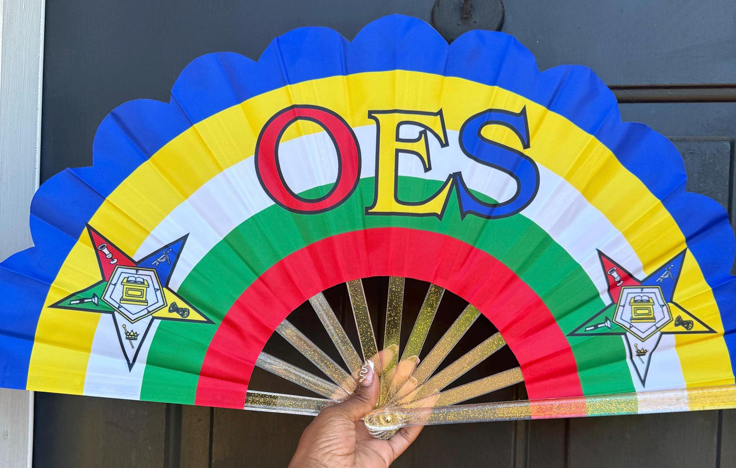 Eastern Star Hand Fan - Handheld Folding Fan, OES Sorority Clack Fan, White Hand Fan, Star Symbols Hand Fan, Masonic Eastern Star Fan