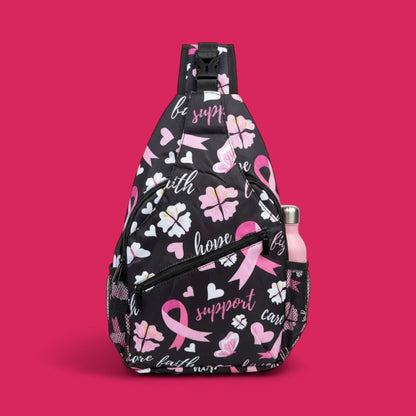 Breast Cancer Awareness Sling Backpack with Pink Ribbon Design – Support Hope Fight Crossbody Bag