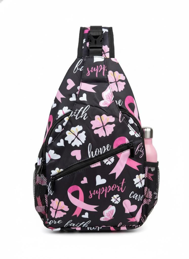 Breast Cancer Awareness Sling Backpack with Pink Ribbon Design – Support Hope Fight Crossbody Bag