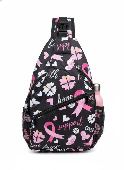 Breast Cancer Awareness Sling Backpack with Pink Ribbon Design – Support Hope Fight Crossbody Bag