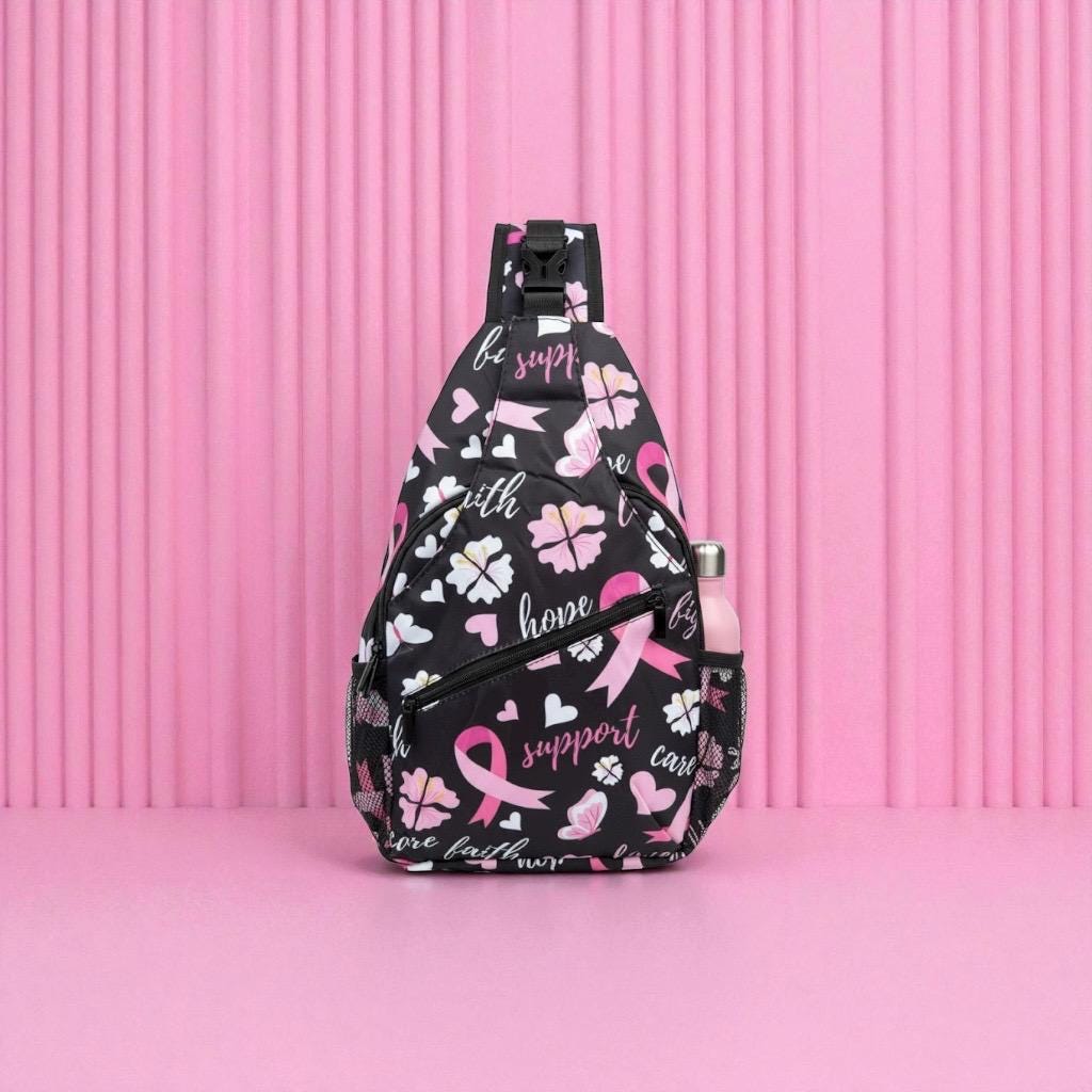 Breast Cancer Awareness Sling Backpack with Pink Ribbon Design – Support Hope Fight Crossbody Bag