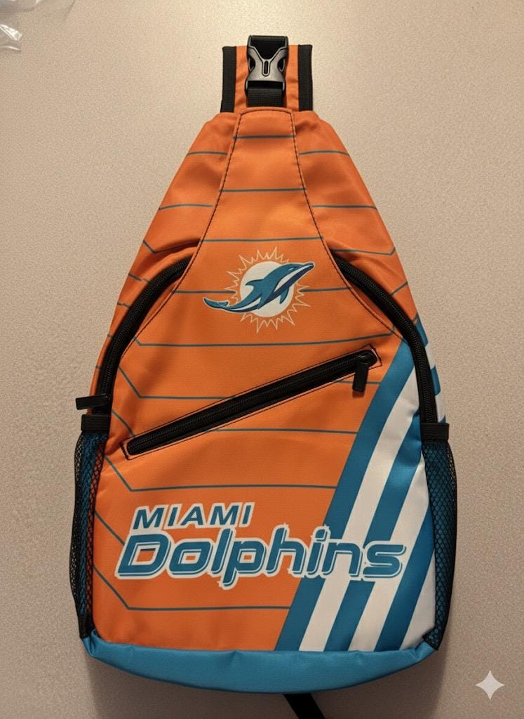 Miami Dolphins Sling Backpack with Team Logo – Lightweight NFL Crossbody Bag for Men Women