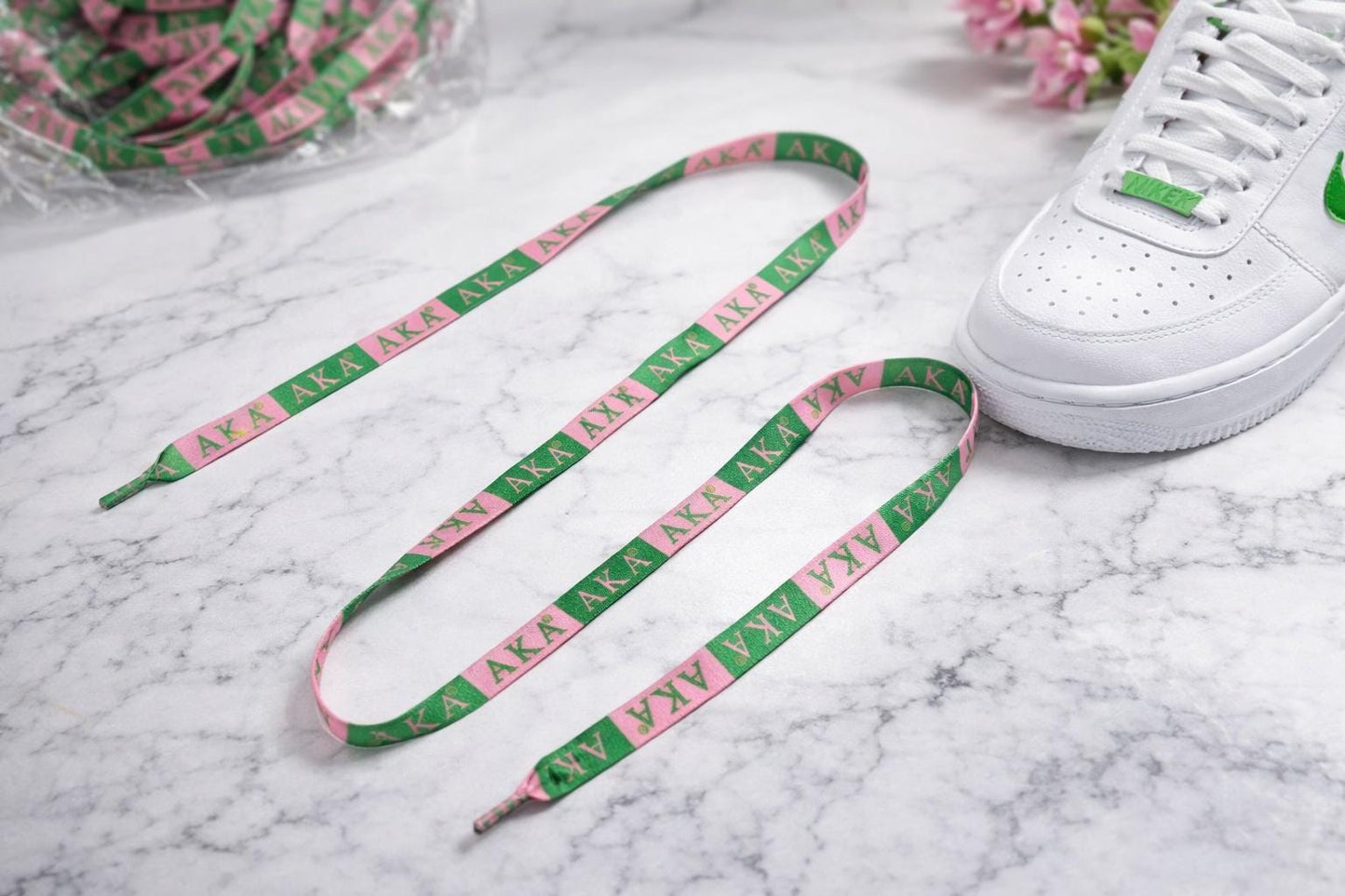 Alpha Kappa Alpha Sorority Shoe Laces AKA Pink Green 125x1.2cm