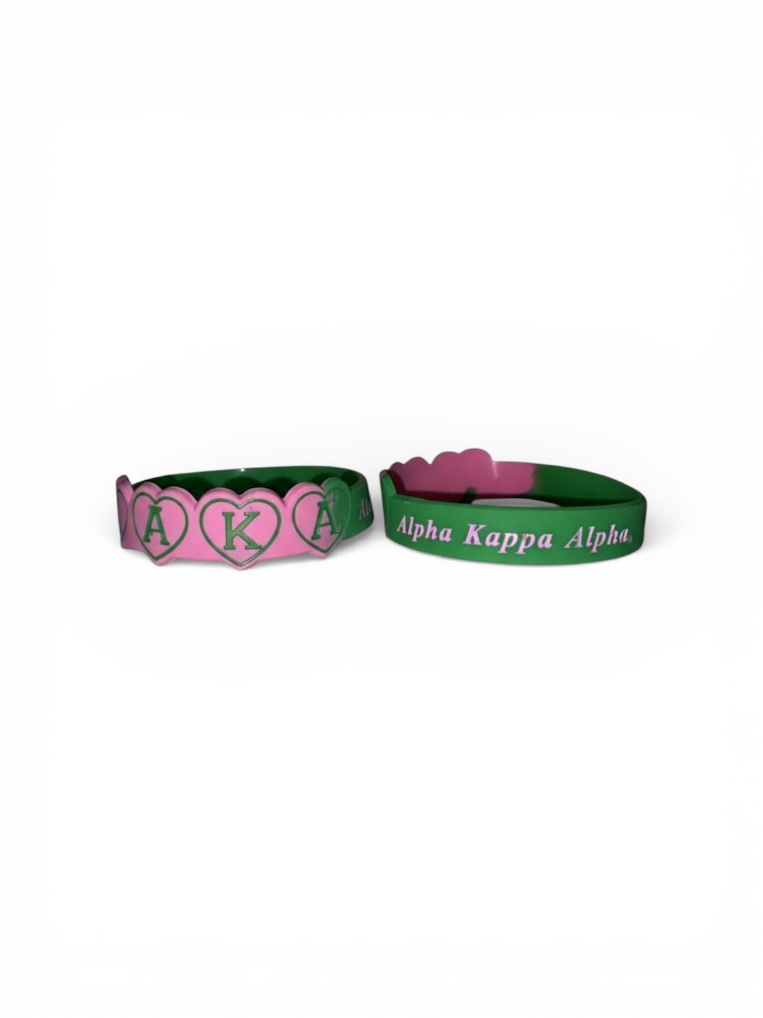 Alpha Kappa Alpha AKA Green and Pink Color Silicone Bracelet - 10 pack