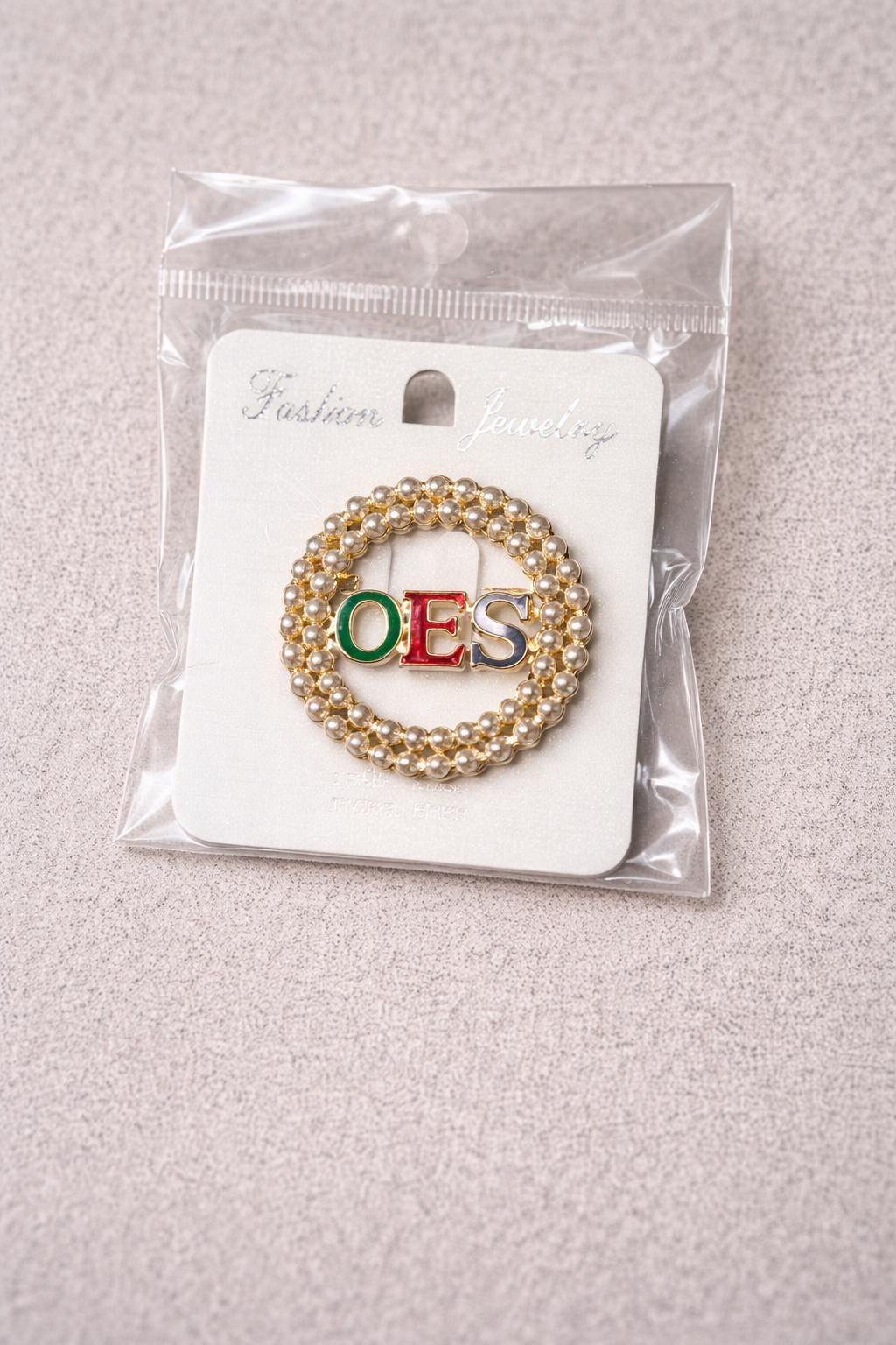 Order of the Eastern Star OES Pearl Brooch Pin with Red Green Gold Letters |