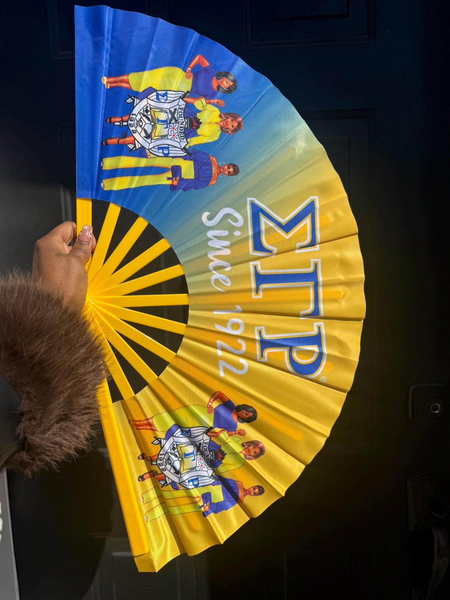 Sigma Gamma Rho Clack Fan: Royal Blue & Gold Sorority Folding Fan