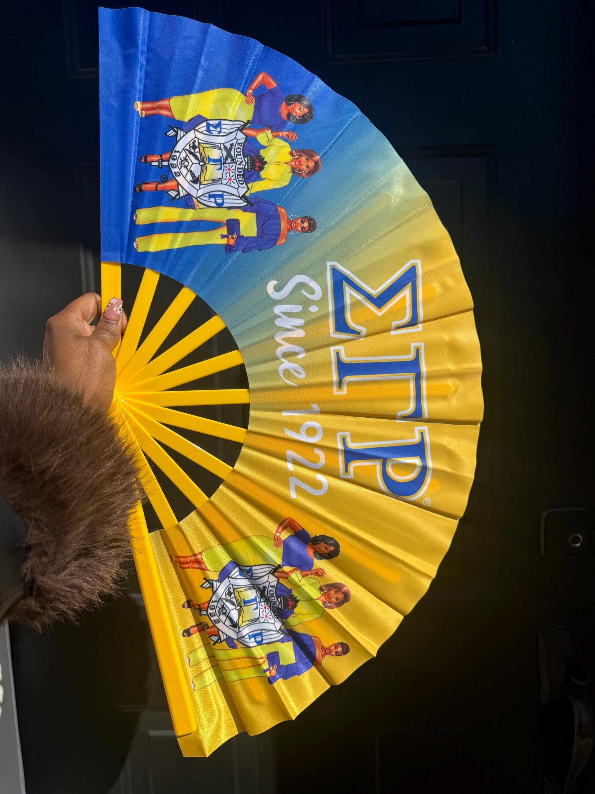 Sigma Gamma Rho Clack Fan: Royal Blue & Gold Sorority Folding Fan
