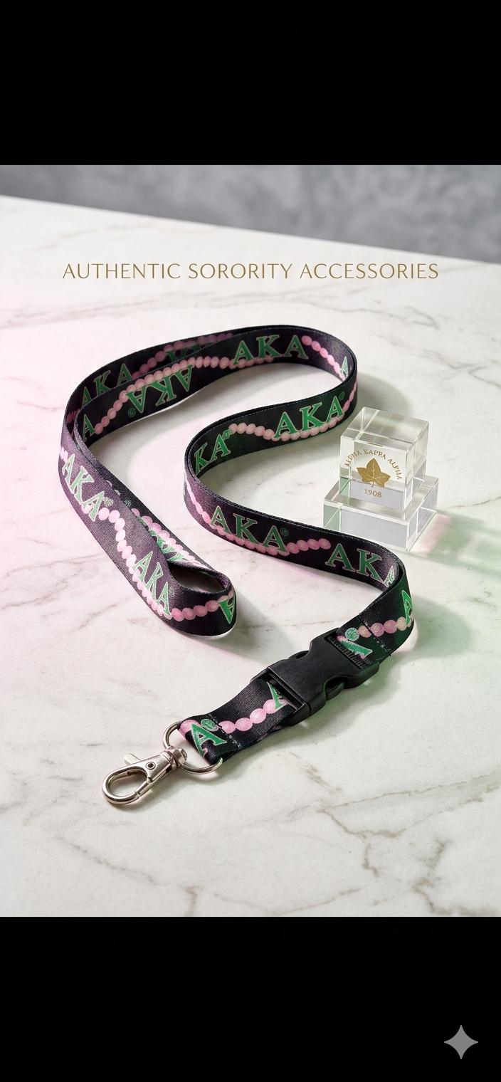 AKA Sorority Lanyard with Pink Pearl Design