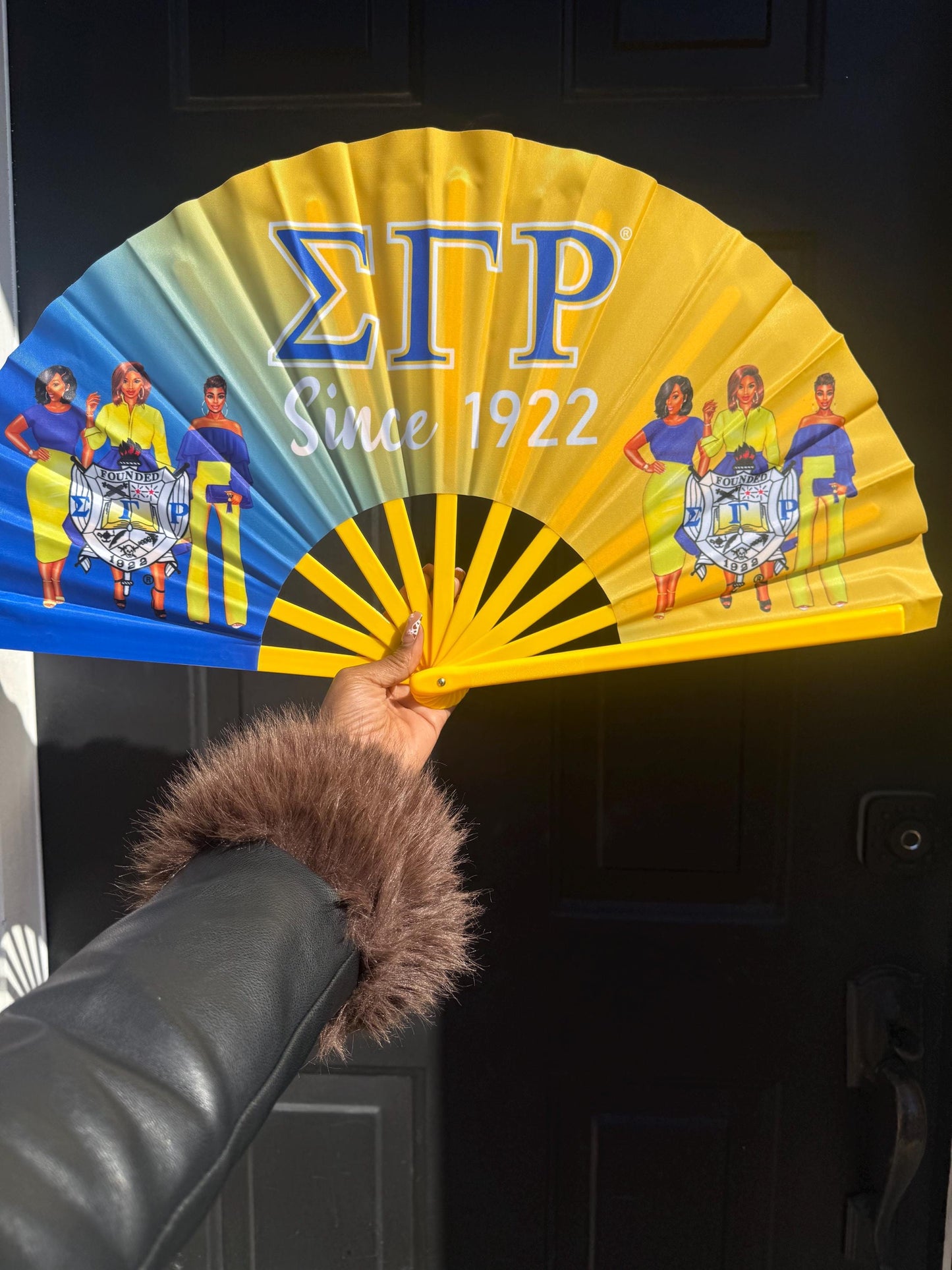 Sigma Gamma Rho Clack Fan: Royal Blue & Gold Sorority Folding Fan