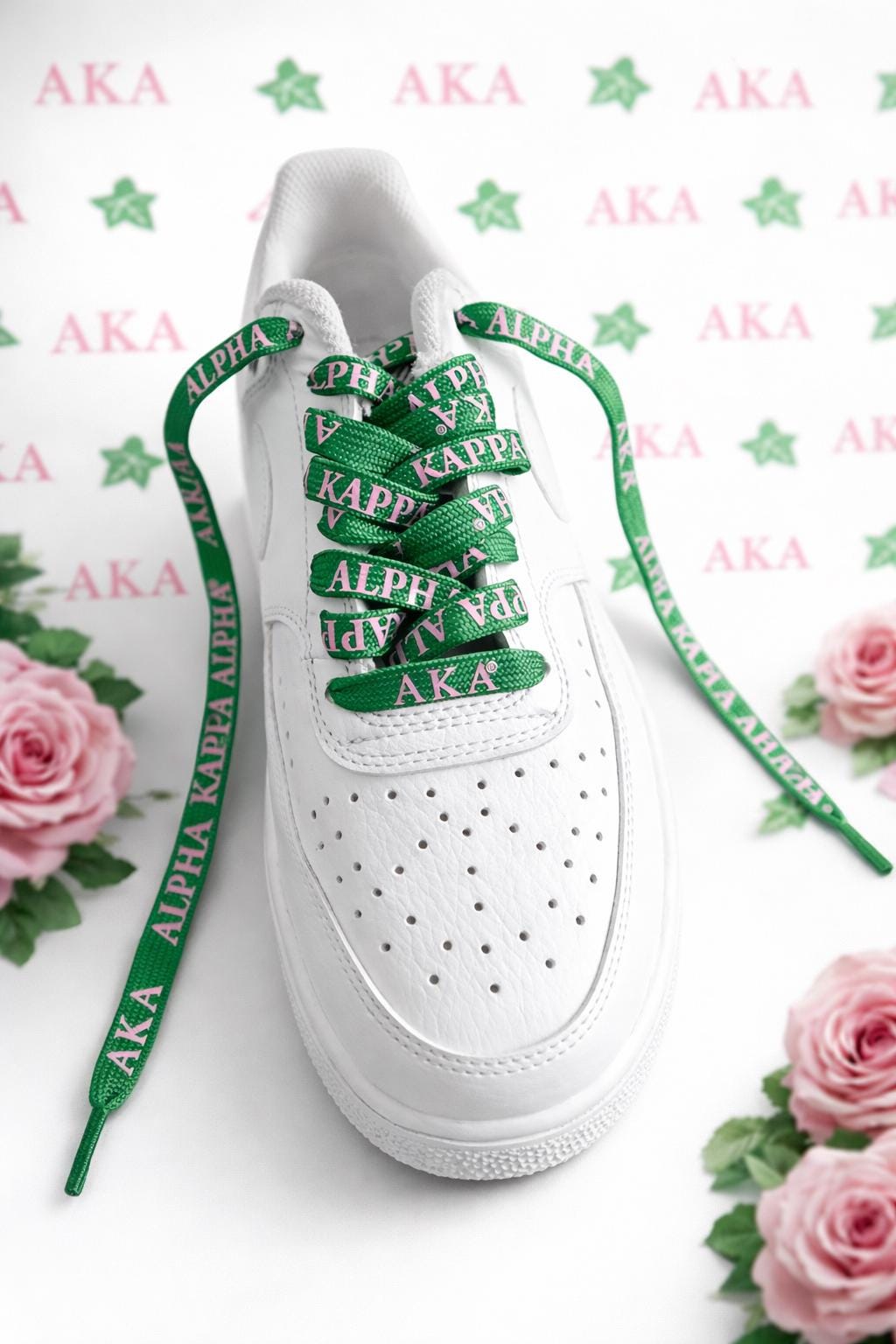 Alpha Kappa Alpha Sorority Shoe Laces AKA Pink Green 125x1.2cm