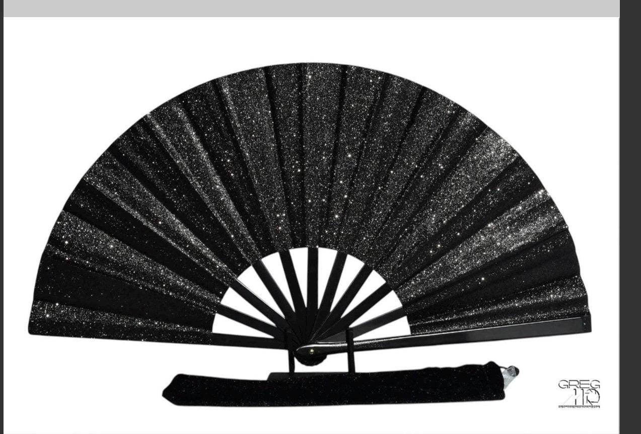 Mother’s Day Gift Bundle | Black Glitter Clack Fan + Clear Umbrella + Leopard Tote Bag | Stylish Gift for Mom |