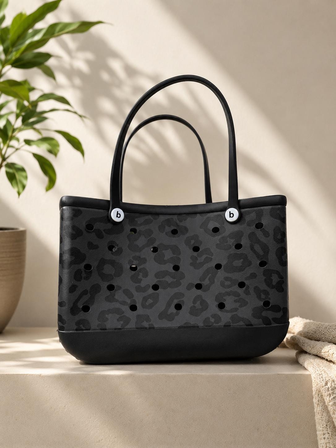 Large Black Leopard EVA Tote Bag