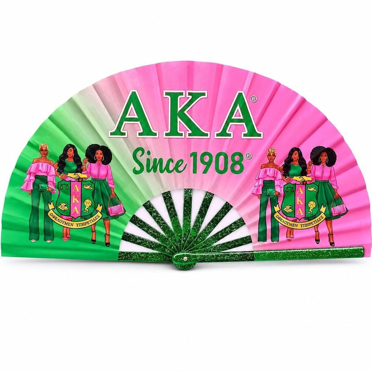 AKA Sorority Clack Fan, Alpha Kappa Alpha 1908 Folding Hand Fan, Pink Green Game Day Fan, AKA Sister Gift
