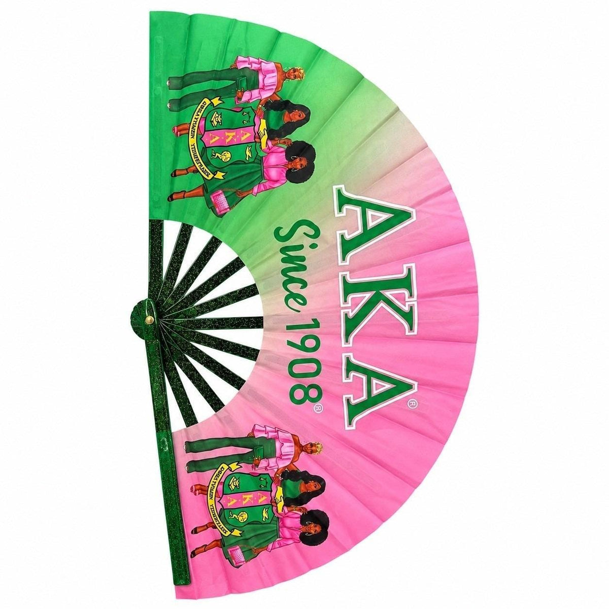 AKA Sorority Clack Fan, Alpha Kappa Alpha 1908 Folding Hand Fan, Pink Green Game Day Fan, AKA Sister Gift