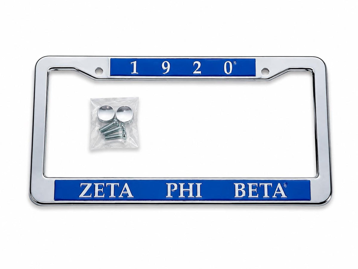 Blue white Zeta Phi Beta 1920 license plate frame