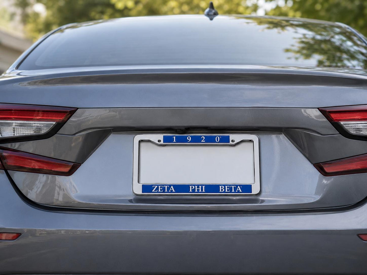 Zeta Phi Beta License Plate Frame Blue White 1920 Stainless Steel D9 Sorority