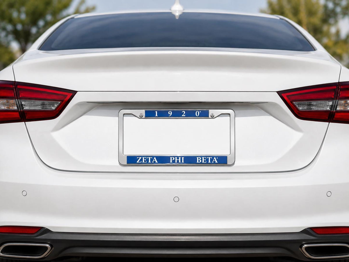 Zeta Phi Beta License Plate Frame Blue White 1920 Stainless Steel D9 Sorority