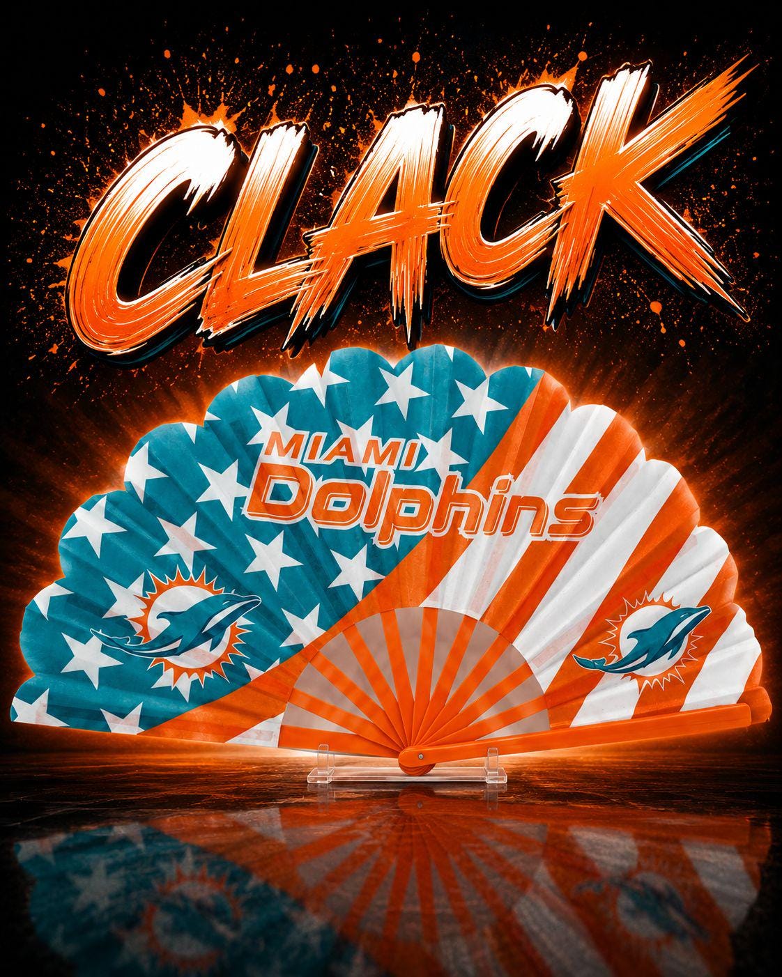Miami Dolphins Clack Fan, NFL Folding Hand Fan, Football Game Day Fan, Dolphins Fan Gift