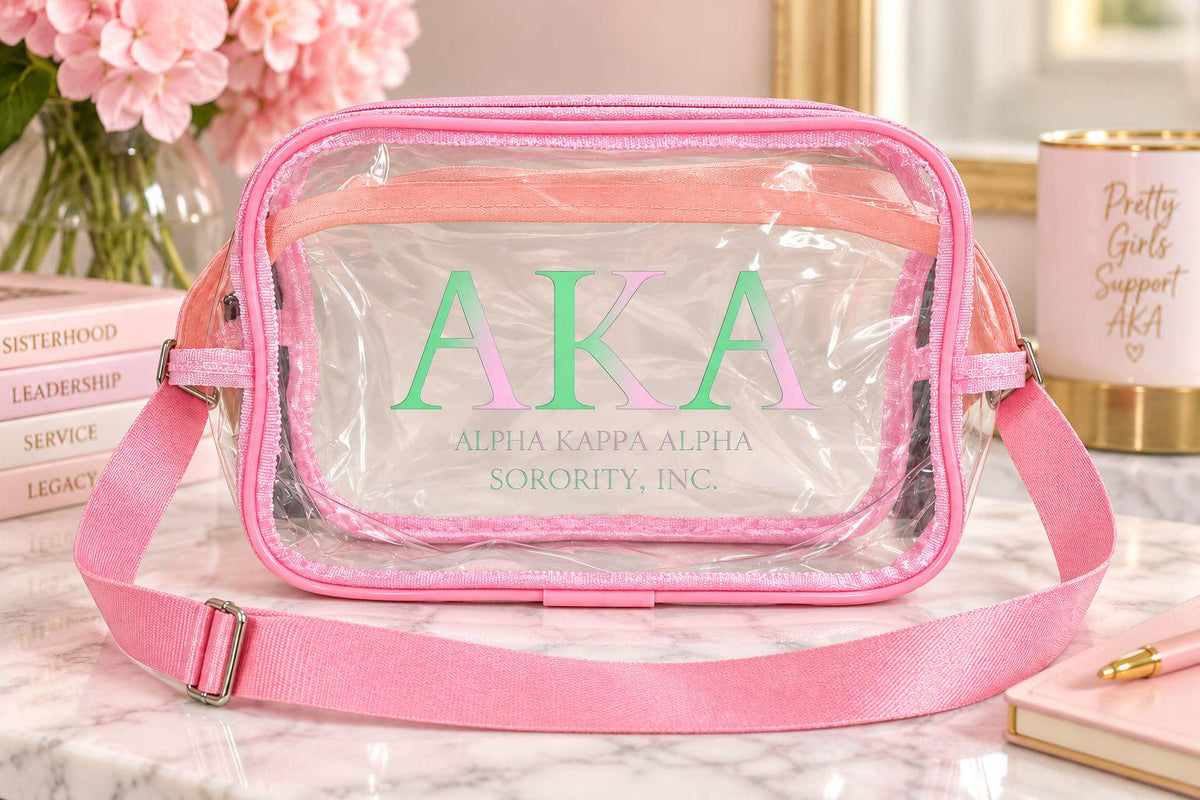 Alpha Kappa Alpha Clear Crossbody Bag, AKA Sorority Shoulder Bag, Pink PVC Bag, Sorority Gift