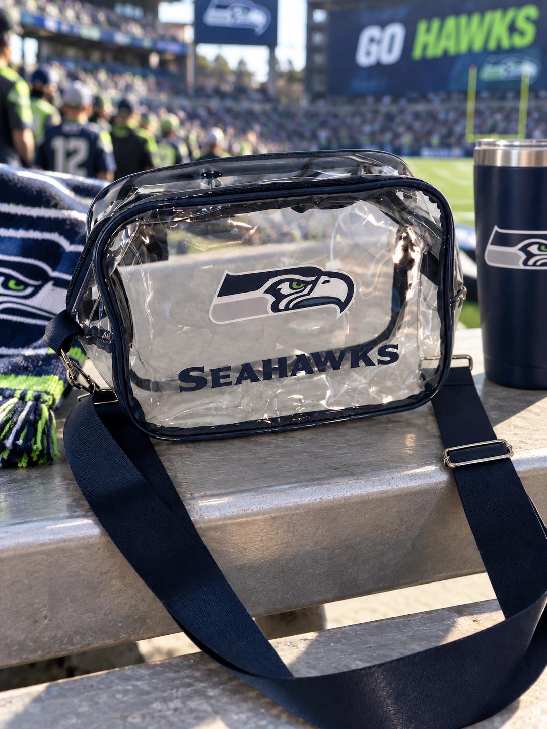 Seattle Seahawks Clear Crossbody Bag, Black Football Fan Bag, Game Day Shoulder Bag, Fan Gift
