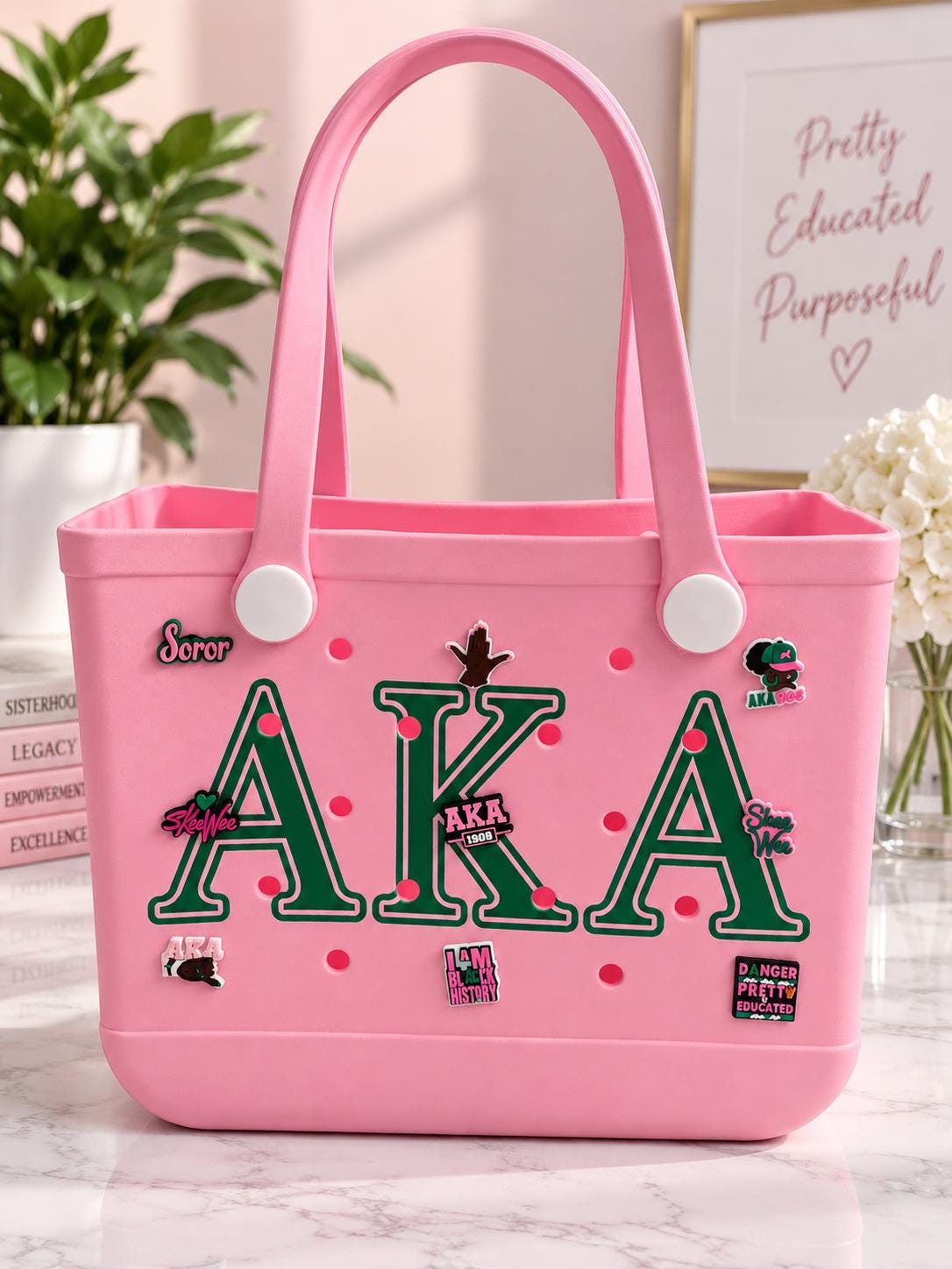 AKA EVA Tote Bag Alpha Kappa Alpha Pink Green Travel Beach Bag