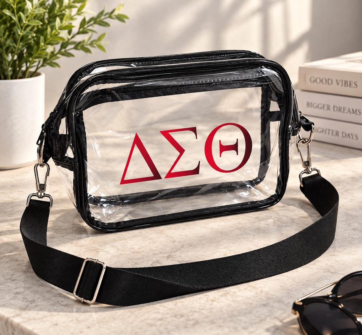 Delta Clear Crossbody Bag, Delta Sorority Shoulder Bag, Clear PVC Purse, Greek Life Gift