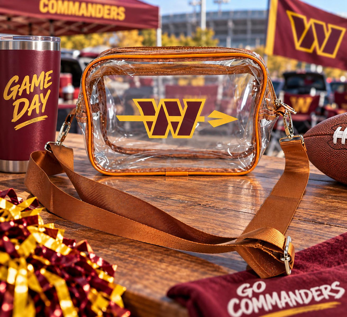 Washington Commanders Clear Crossbody Bag, Brown Burgundy Football Fan Bag, Game Day Shoulder Bag, Fan Gift