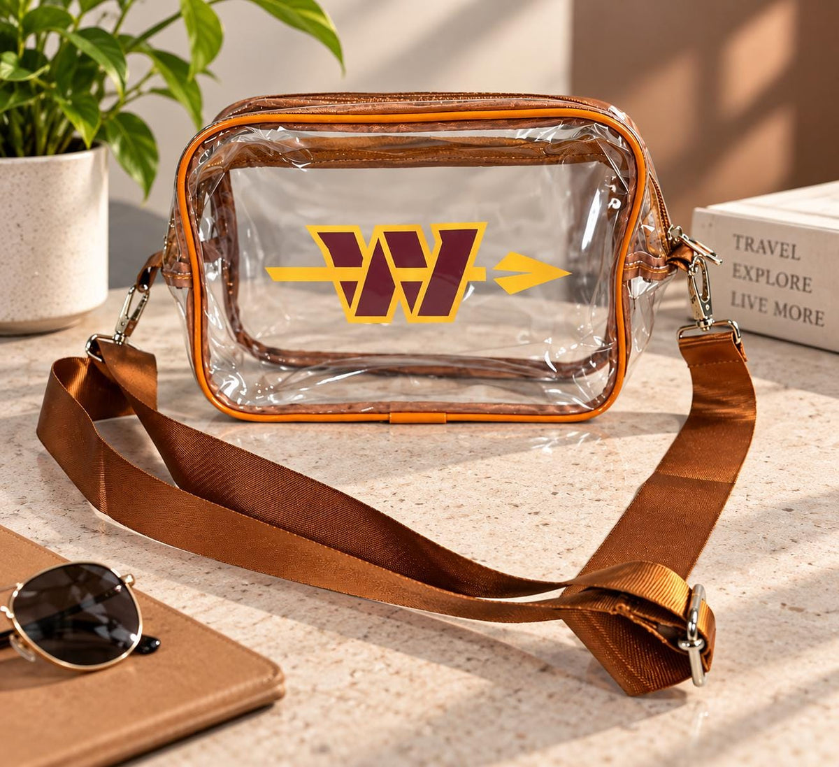 Washington Commanders Clear Crossbody Bag, Brown Burgundy Football Fan Bag, Game Day Shoulder Bag, Fan Gift