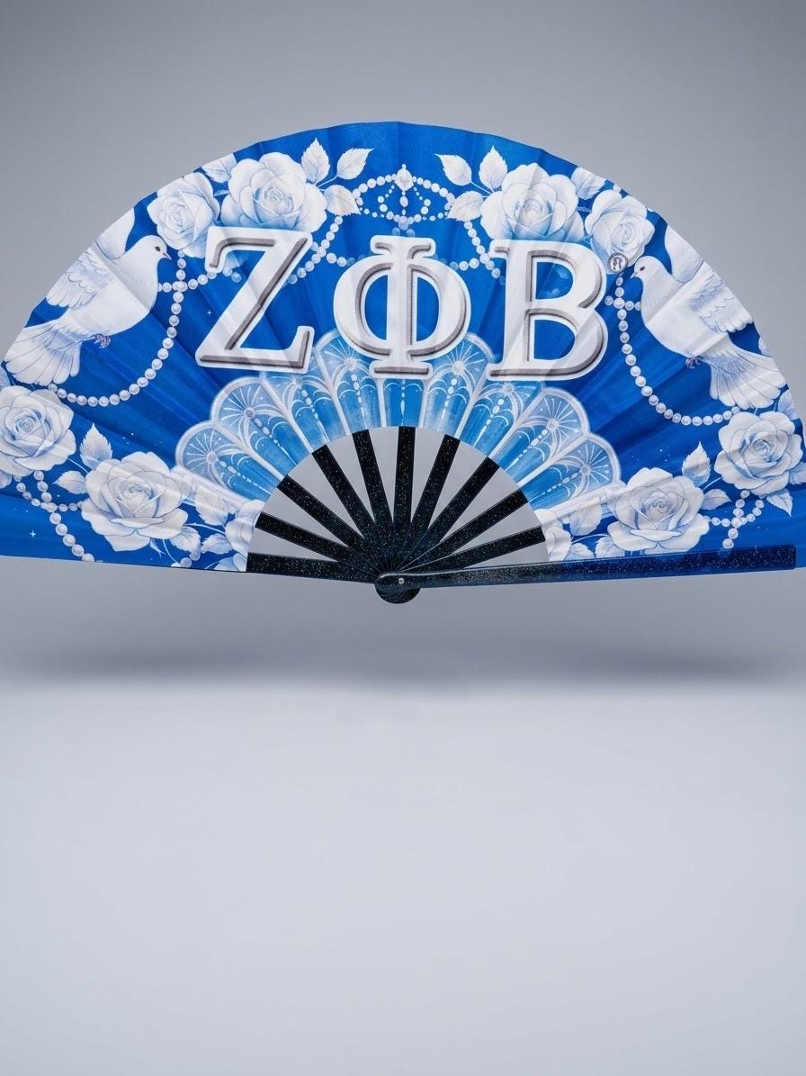 Zeta Phi Beta Clack Fan | Blue White Sorority Folding Fan | Greek Sister Gift
