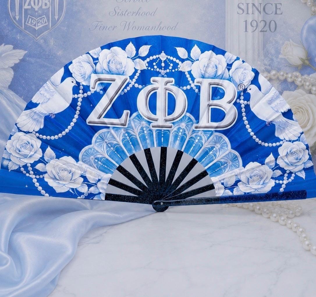 Zeta Phi Beta Clack Fan | Blue White Sorority Folding Fan | Greek Sister Gift