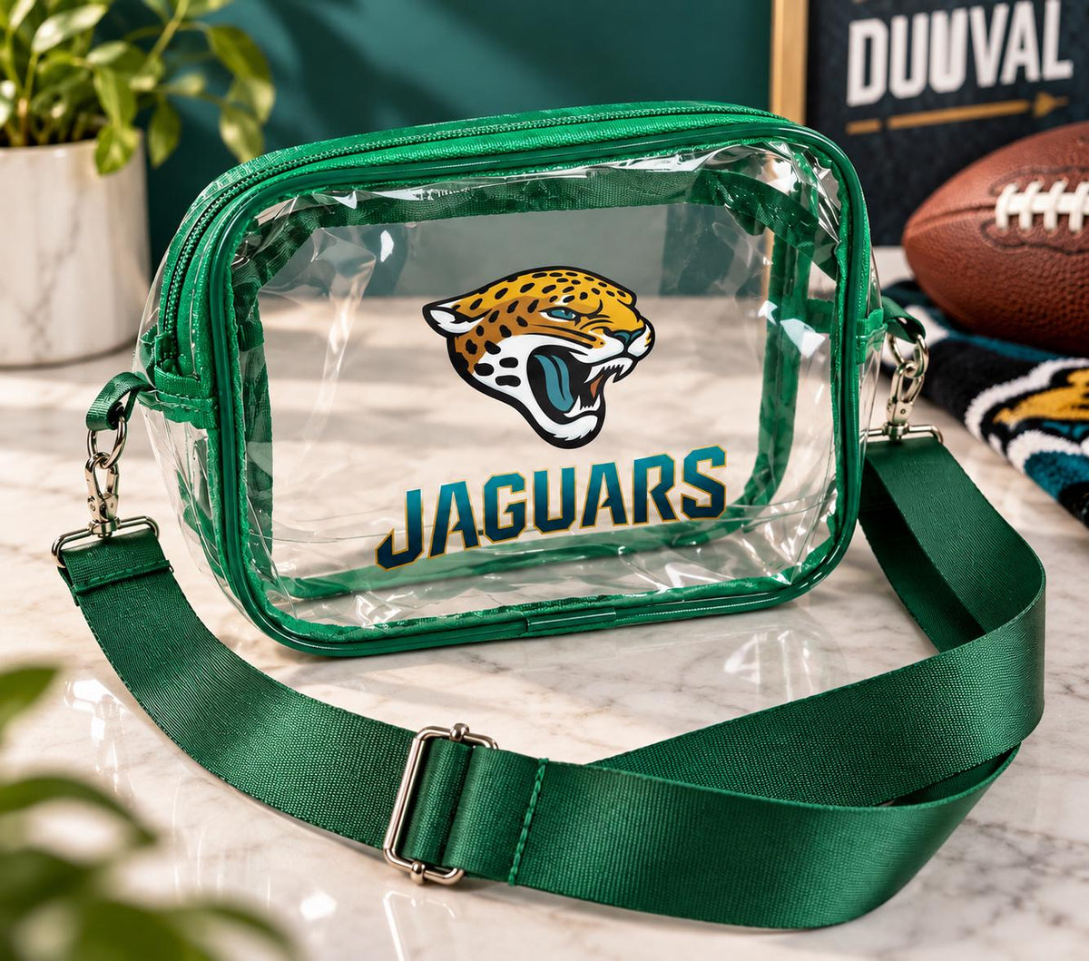 Jacksonville Jaguars Clear Crossbody Bag, Football Fan Bag, Green Shoulder Bag, Game Day Gift