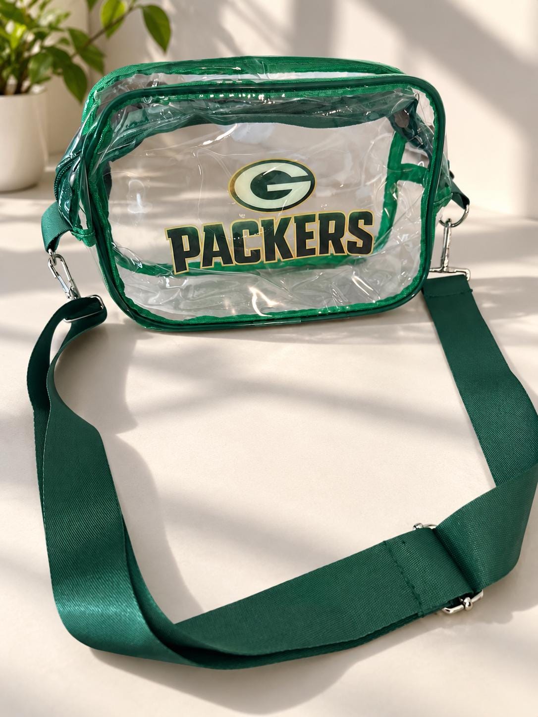 Green Bay Packers Clear Crossbody Bag, Football Fan Bag, Green White Shoulder Bag, Game Day Gift