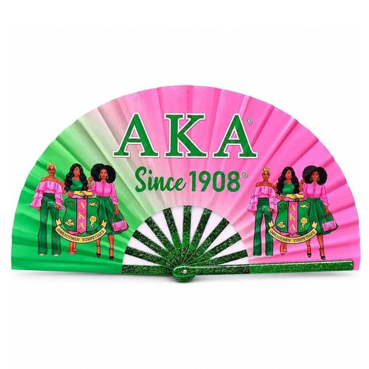 Alpha Kappa Alpha Clack Fan | Pink Green Sorority Hand Fan