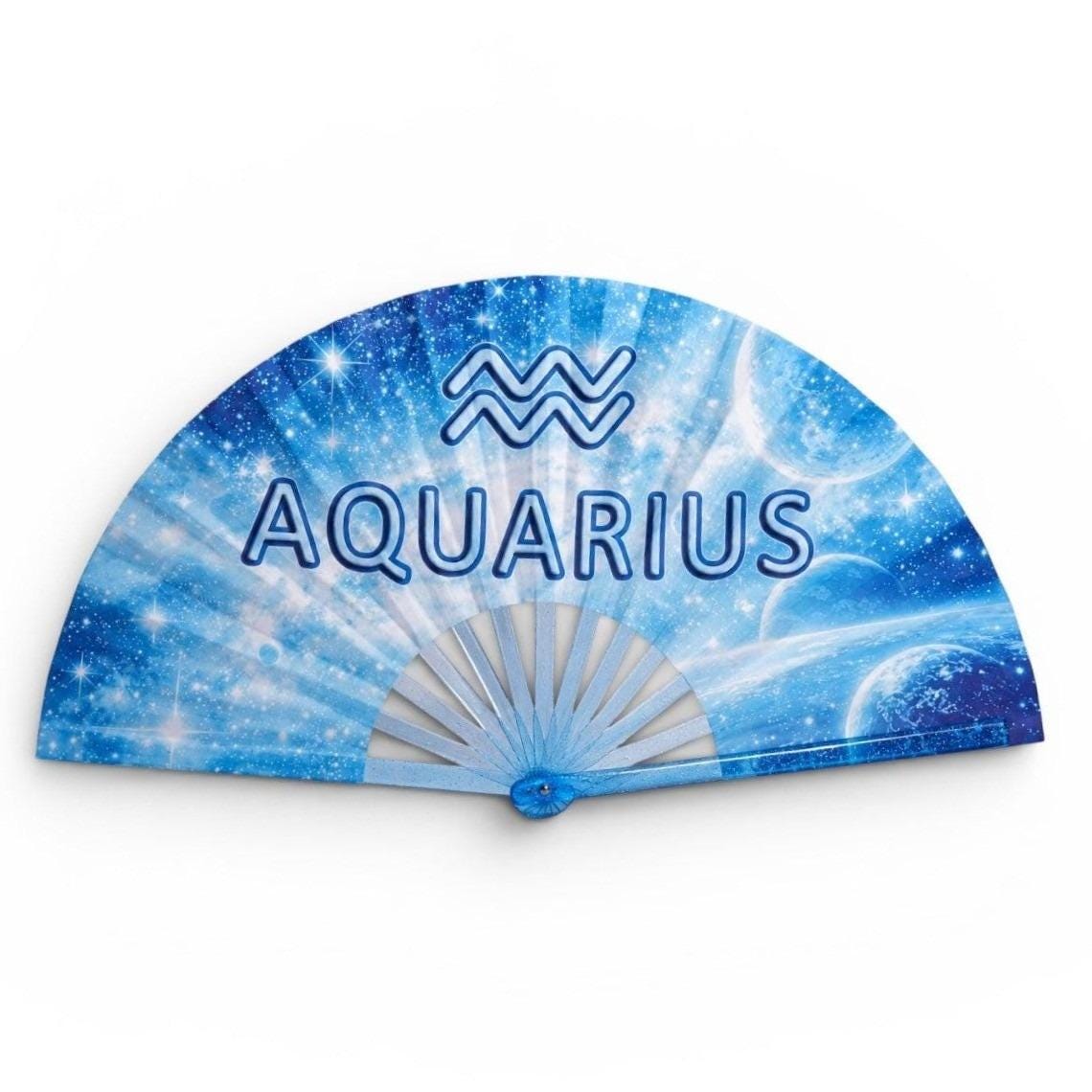 Aquarius Zodiac Clack Fan | Blue Celestial Folding Hand Fan