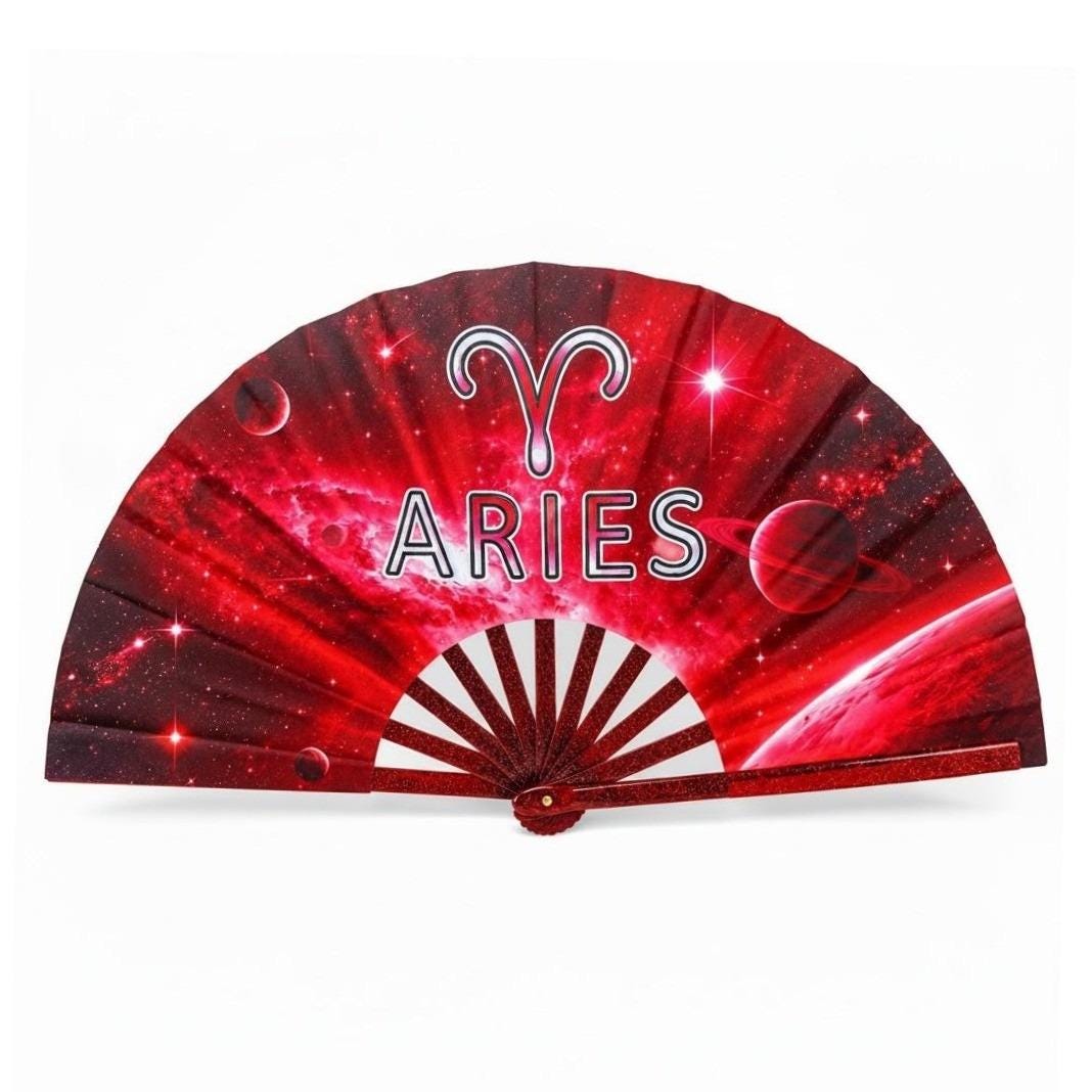 Aries Zodiac Clack Fan, Red Astrology Folding Hand Fan, Aries Birthday Gift, Celestial Fan, Loud Clack Fan