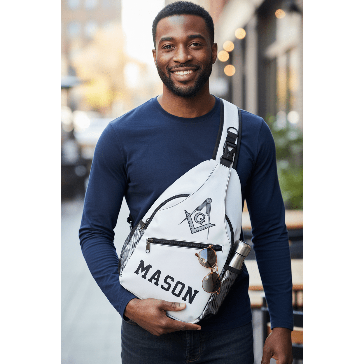 Masonic Crossbody Sling Bag - White Freemason Shoulder Bag
