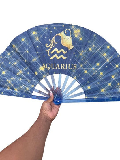 Aquarius Zodiac Clack Fan: Celestial Folding Hand Fan