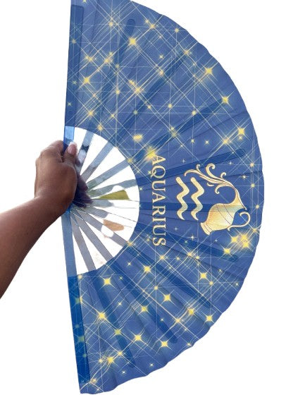 Aquarius Zodiac Clack Fan: Celestial Folding Hand Fan