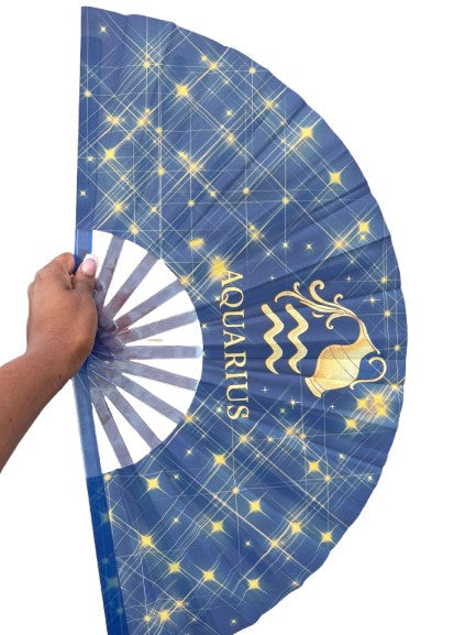 Aquarius Zodiac Clack Fan: Celestial Folding Hand Fan