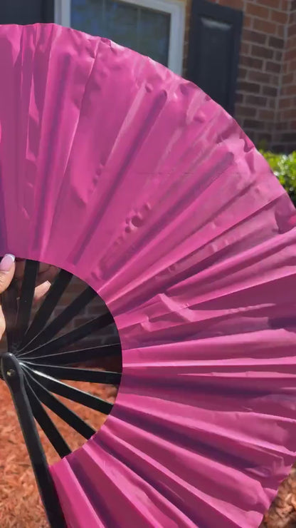 Boots On Ground Line Dancing - Dark Pink Hand Fan - Folding Hand Fan, Fan With Black Ribs, Pink Clack Fan, Decorative Hand Fan