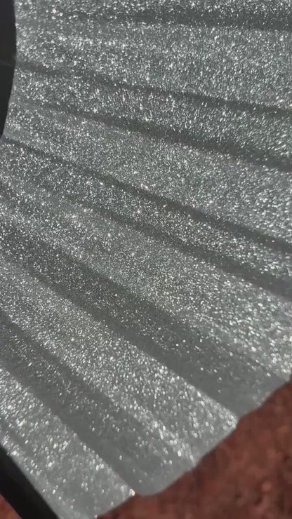 Boots On Ground Silver Glitter Fan - Large Folding Fan, Silver Clack Fan, Decorative Hand Fan, Line Dancing Fan, Silver Folding Fan