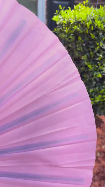 Boots On Ground Line Dancing - Light Pink Hand Fan - Folding Hand Fan, Fan With Black Ribs, Pink Clack Fan, Decorative Hand Fan