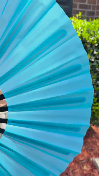 Boots On Ground Line Dancing Hand Fan - Bright Blue Clack Fan, Solid Color Hand Fan, Decorative Hand Fan, Festival Folding Fan